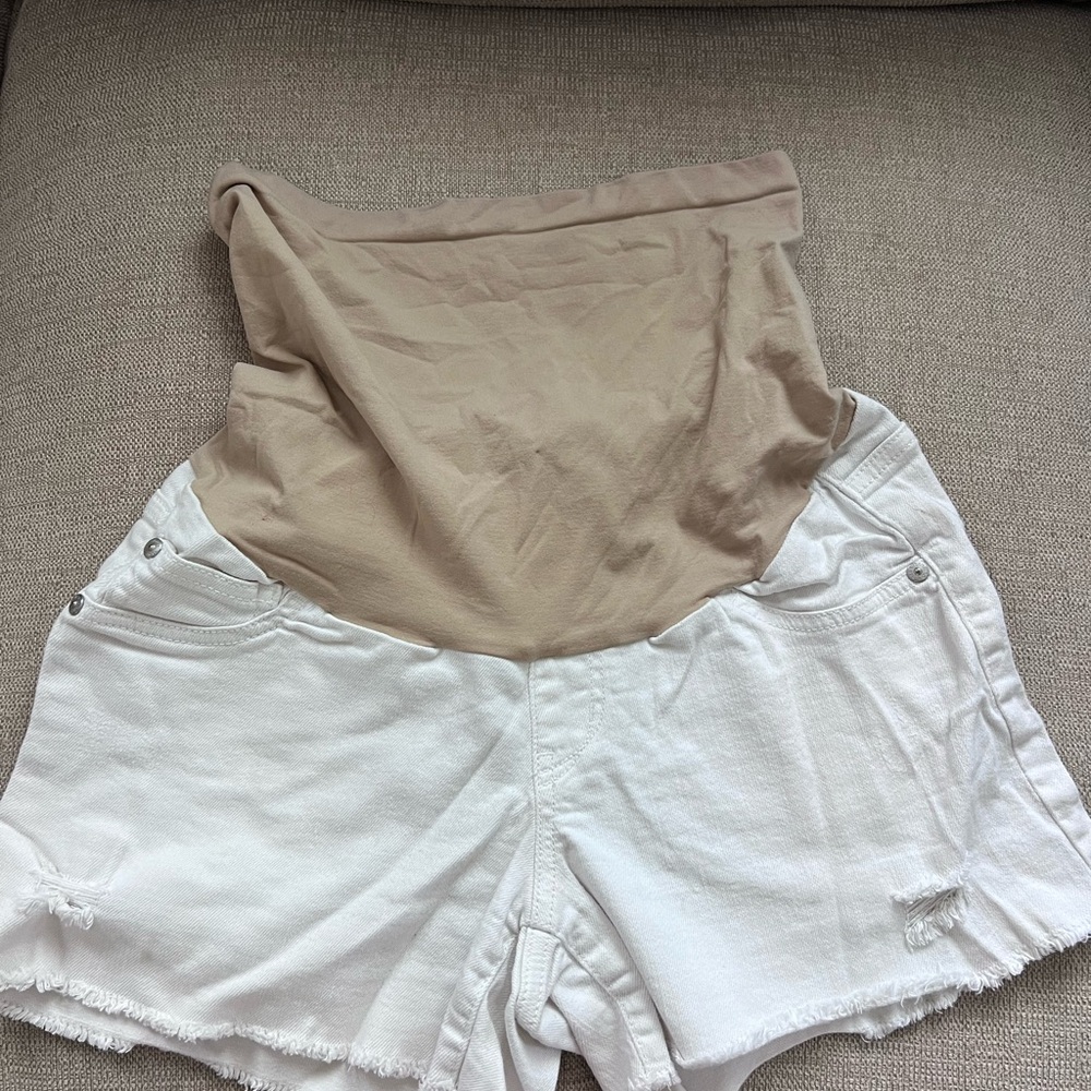 Indigo Blue High Waist White and Tan Shorts